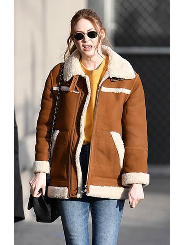Elegant Karen Gillan Leather Jacket Coat